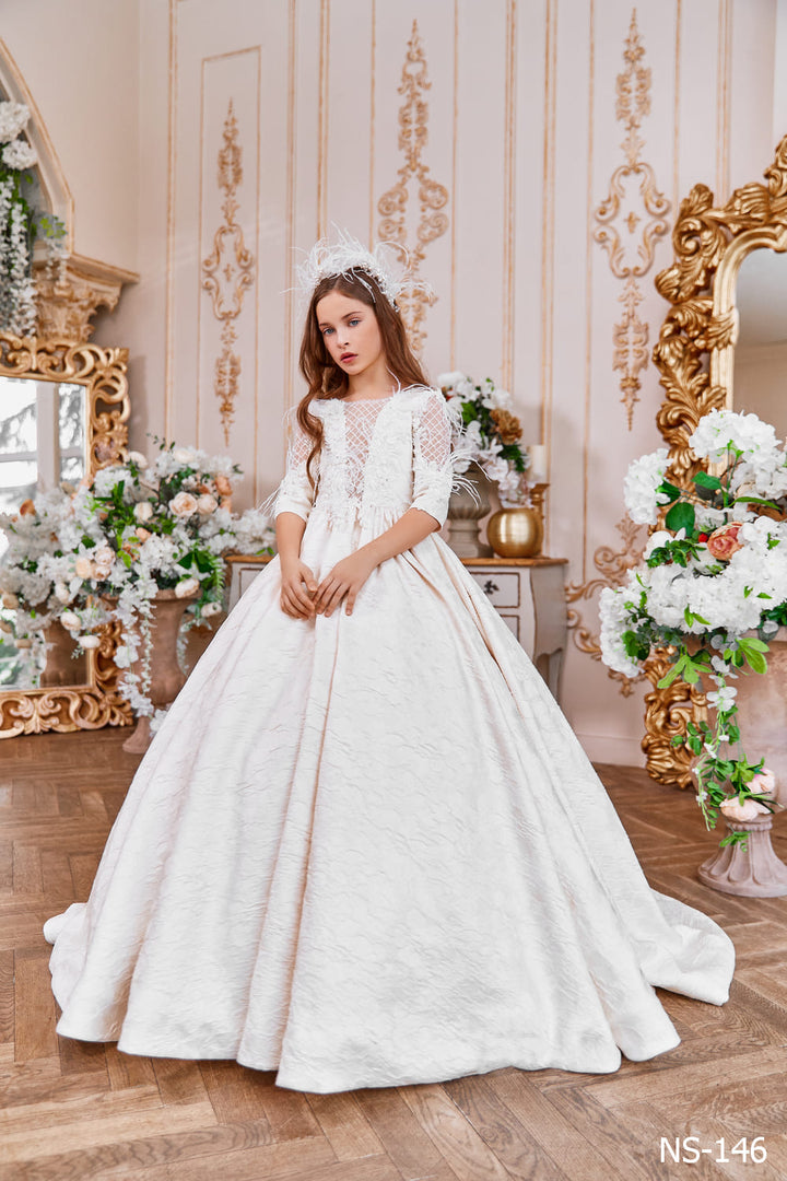 ivory first holy communion dresses Shop Jacquard Dress formal chiffon dress