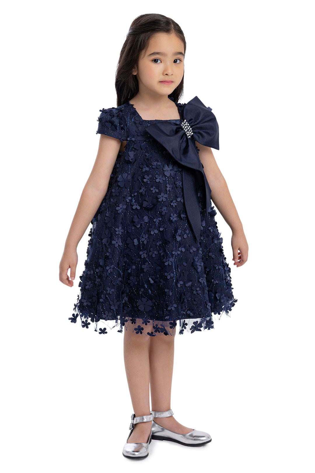 Kids Dresses Trapeze Navy Dress with a Bow 3 Years / Navy