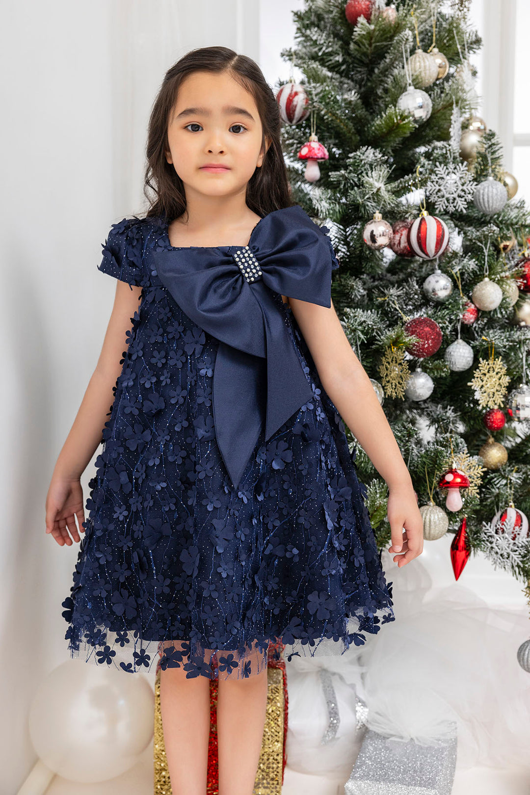 Blue Lace Dress Navy Blue Christmas Dress Girl Kids Dresses Trapeze Navy Dress With A Bow Blue Lace Dress Navy Blue Christmas Dress Girl Kids Dresses Trapeze Navy Dress With A Bow