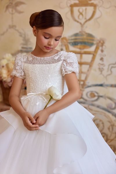 Elegant First Communion gown with lace bodice and tulle skirt