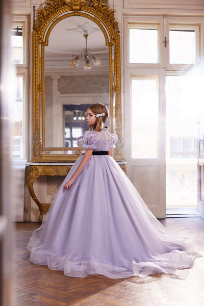 Lilac Flower Girl Dress with Black Velvet Sash by Mia Bambina Boutique