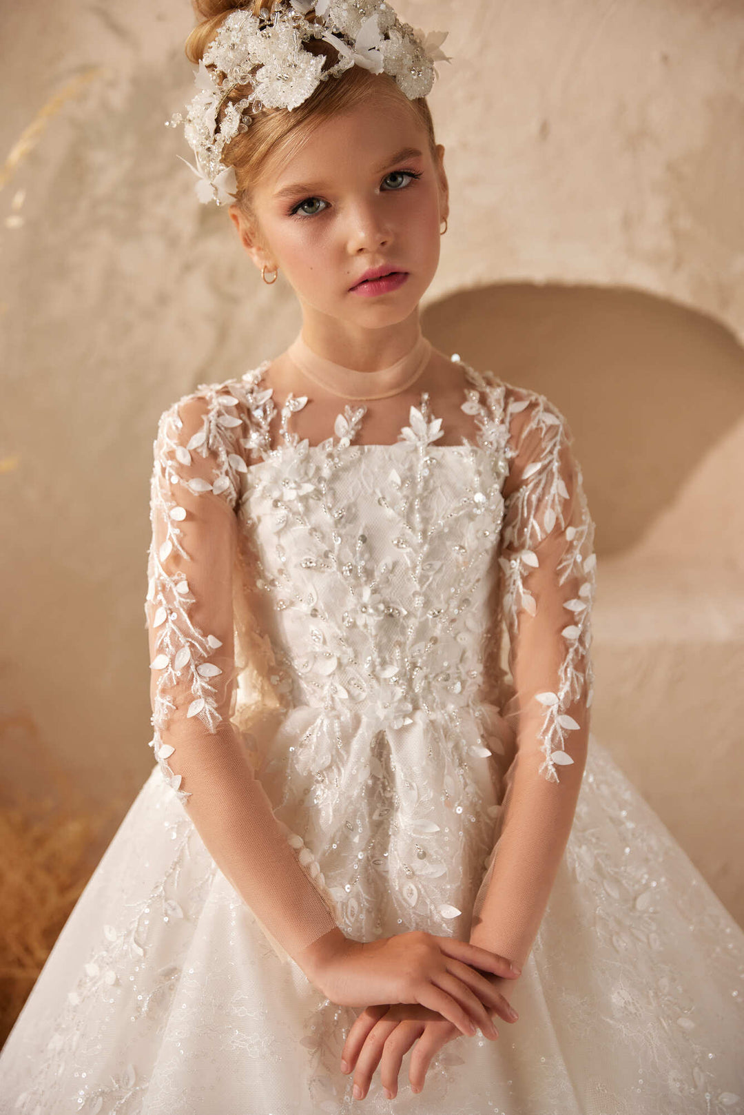 3623 Lola Off-White Sparkling Beaded Lace Gown