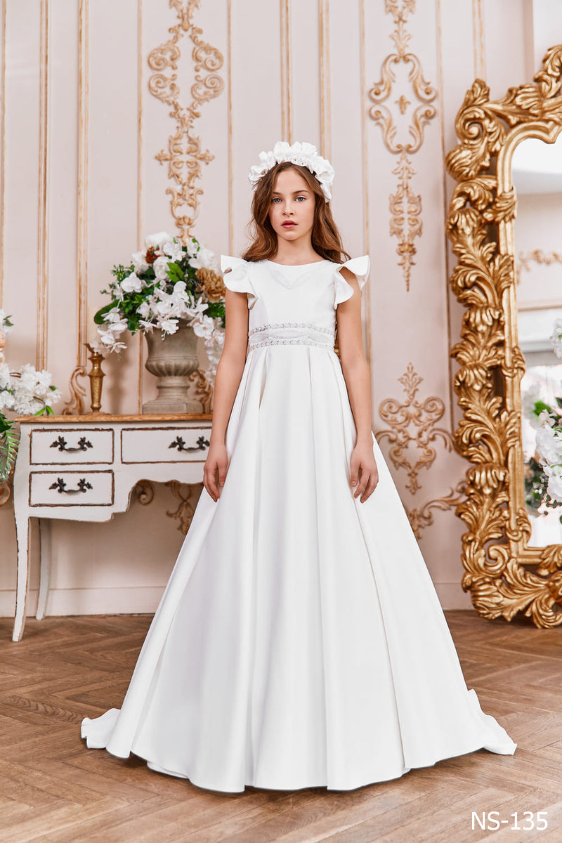 Buy Long Satin Dress with Flared Sleeves | Mia Bambina Boutique Buy Long Satin Dress with Flared Sleeves | Mia Bambina Boutique