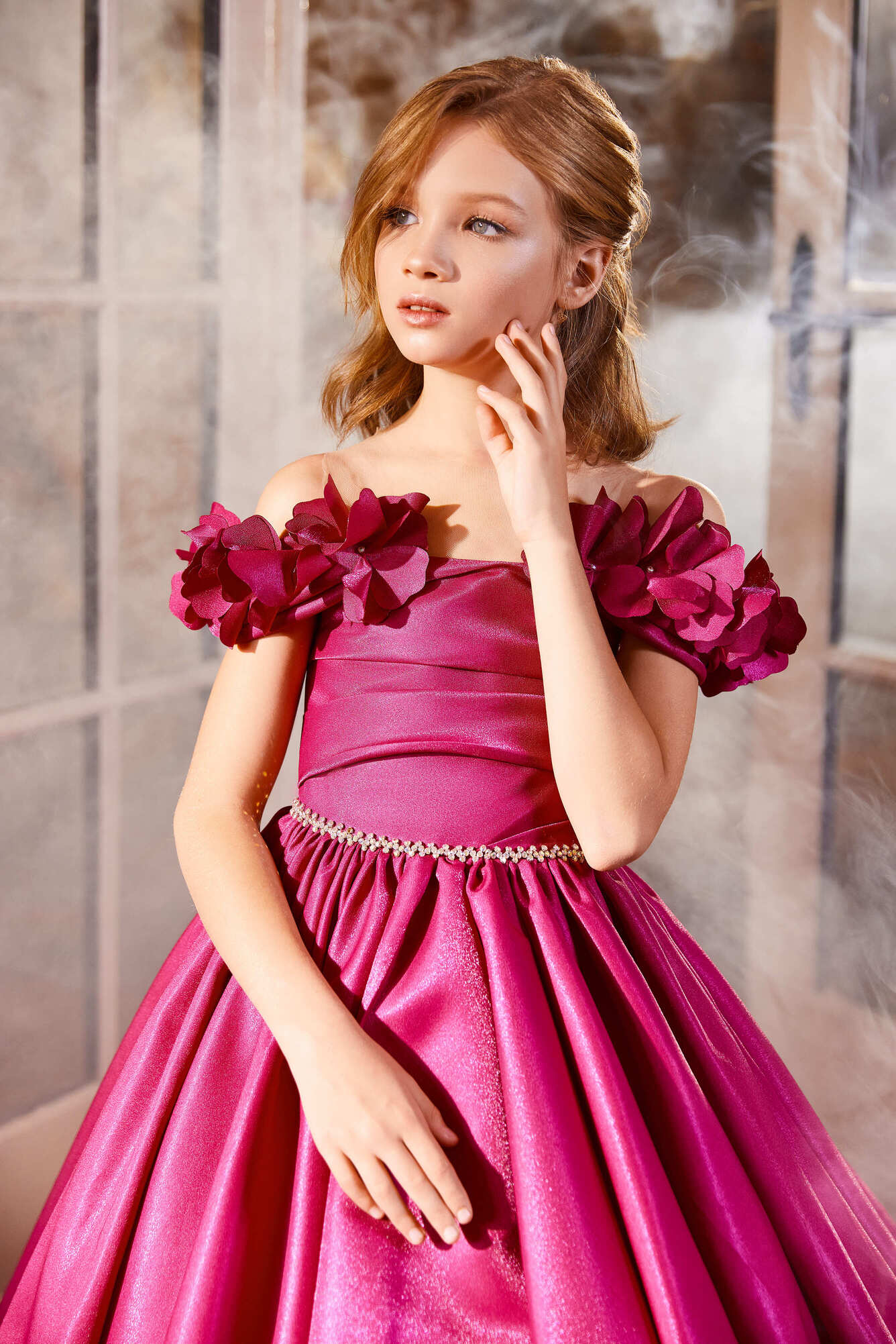 Magenta Dress for Flower Girls with Long Train by Mia Bambina Boutique