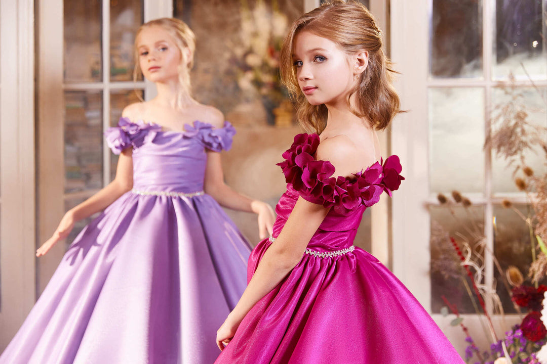Magenta Dress for Flower Girls with Long Train Magenta Dress for Flower Girls with Long Train