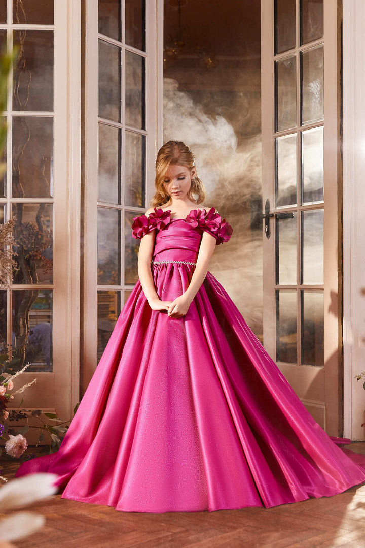 Magenta Dress for Flower Girls with Long Train Pre-order 7-8 / White