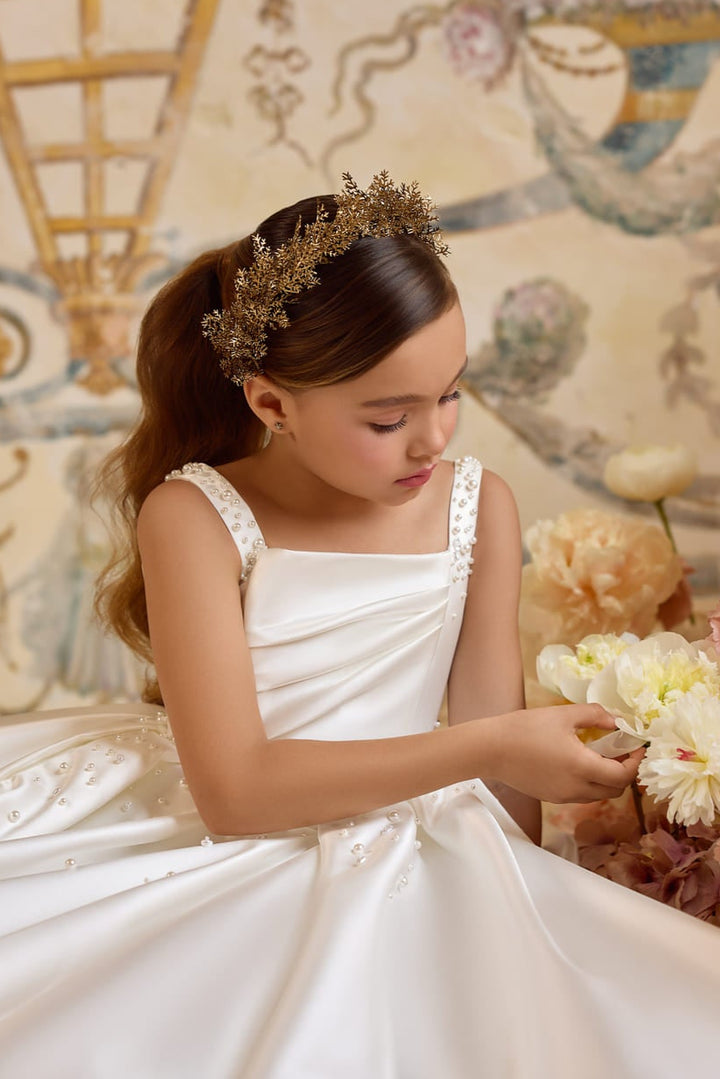 Handmade gold leaf hairband for girls with metallic fern details – special occasion accessory