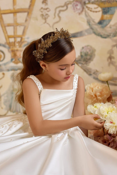 Handmade gold leaf hairband for girls with metallic fern details – special occasion accessory