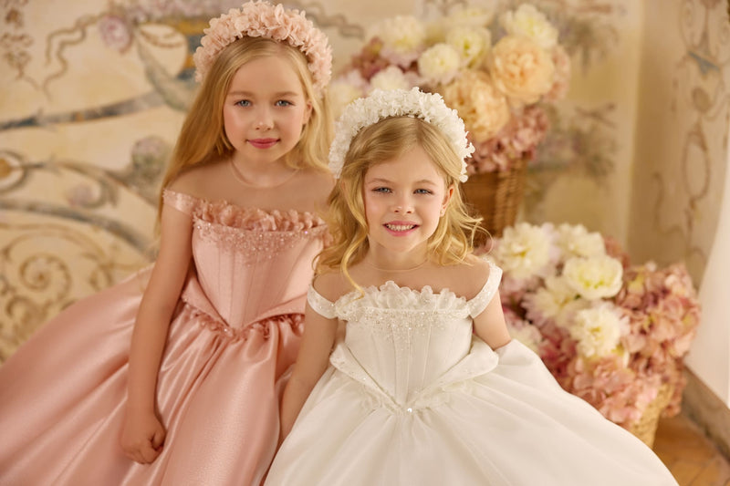 Preteen party gown in ivory and blush by Mia Bambina Boutique