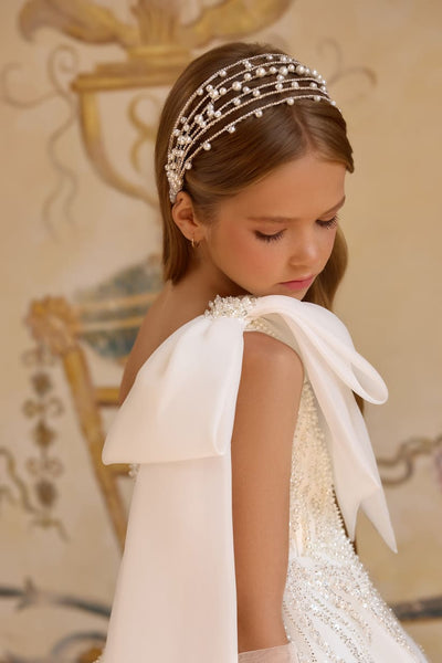 Handmade multi-strand pearl headband for girls with crystals and pearls – elegant special occasion hair accessory