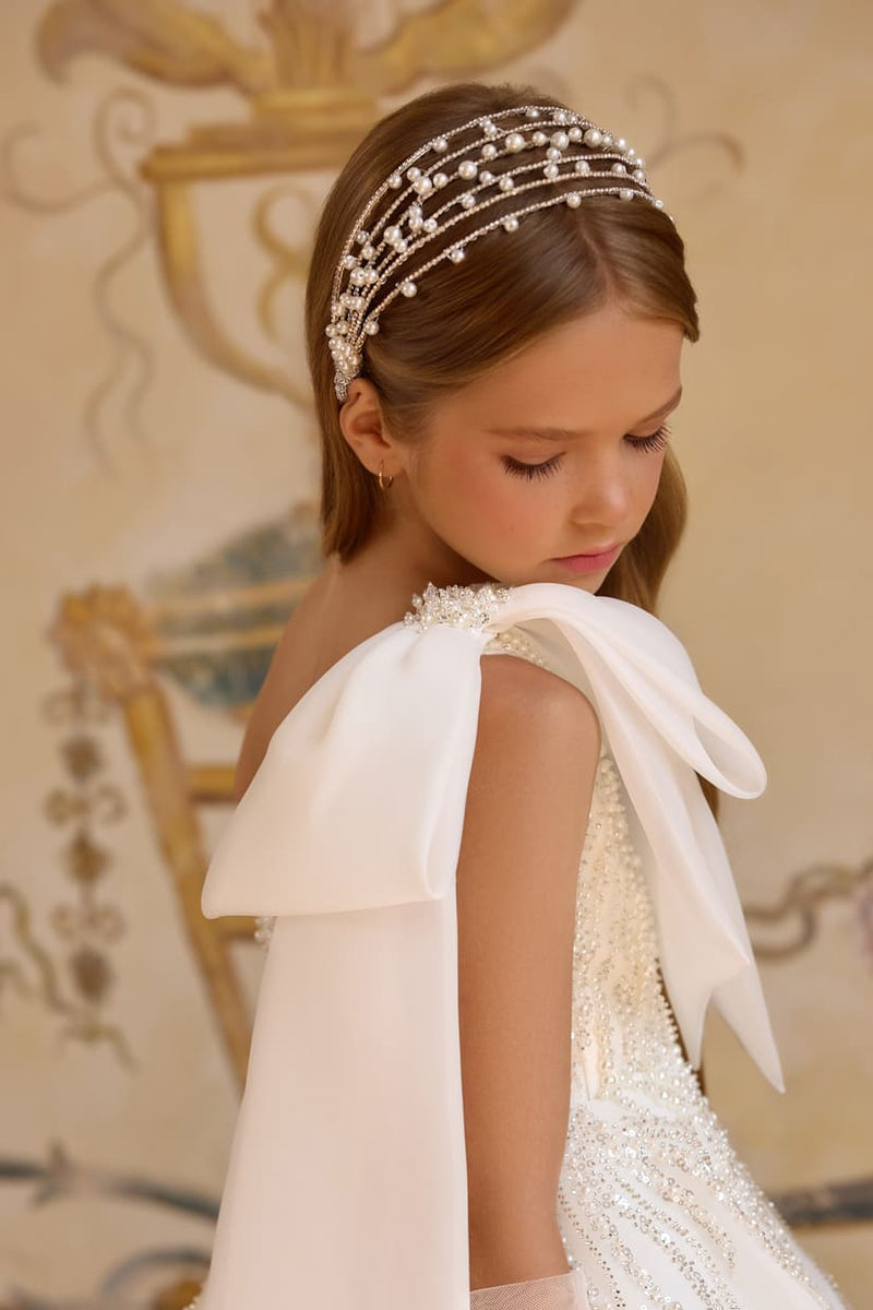 Handmade multi-strand pearl headband for girls with crystals and pearls – elegant special occasion hair accessory
