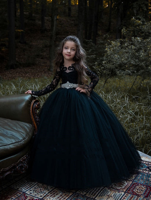 Muscat Long Black Flower Girl Dress by Mia Bambina Boutique