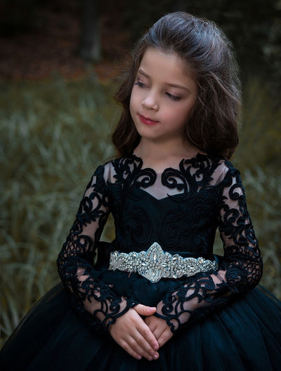 Muscat Long Black Flower Girl Dress by Mia Bambina Boutique