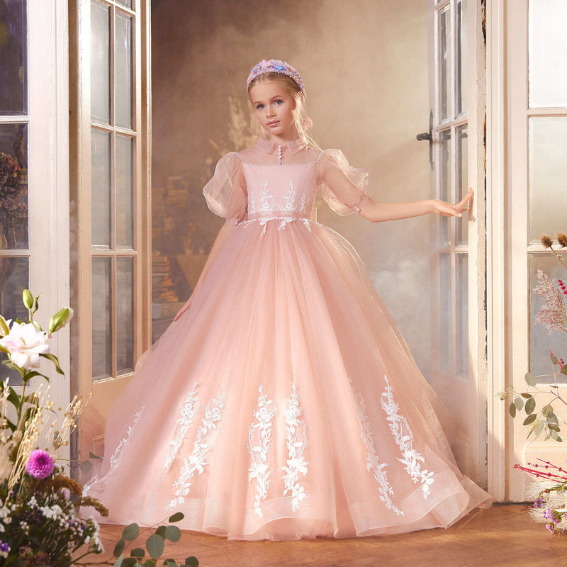 Pastel Color Flower Girl Dress with Lantern Sleeves by Mia Bambina Boutique