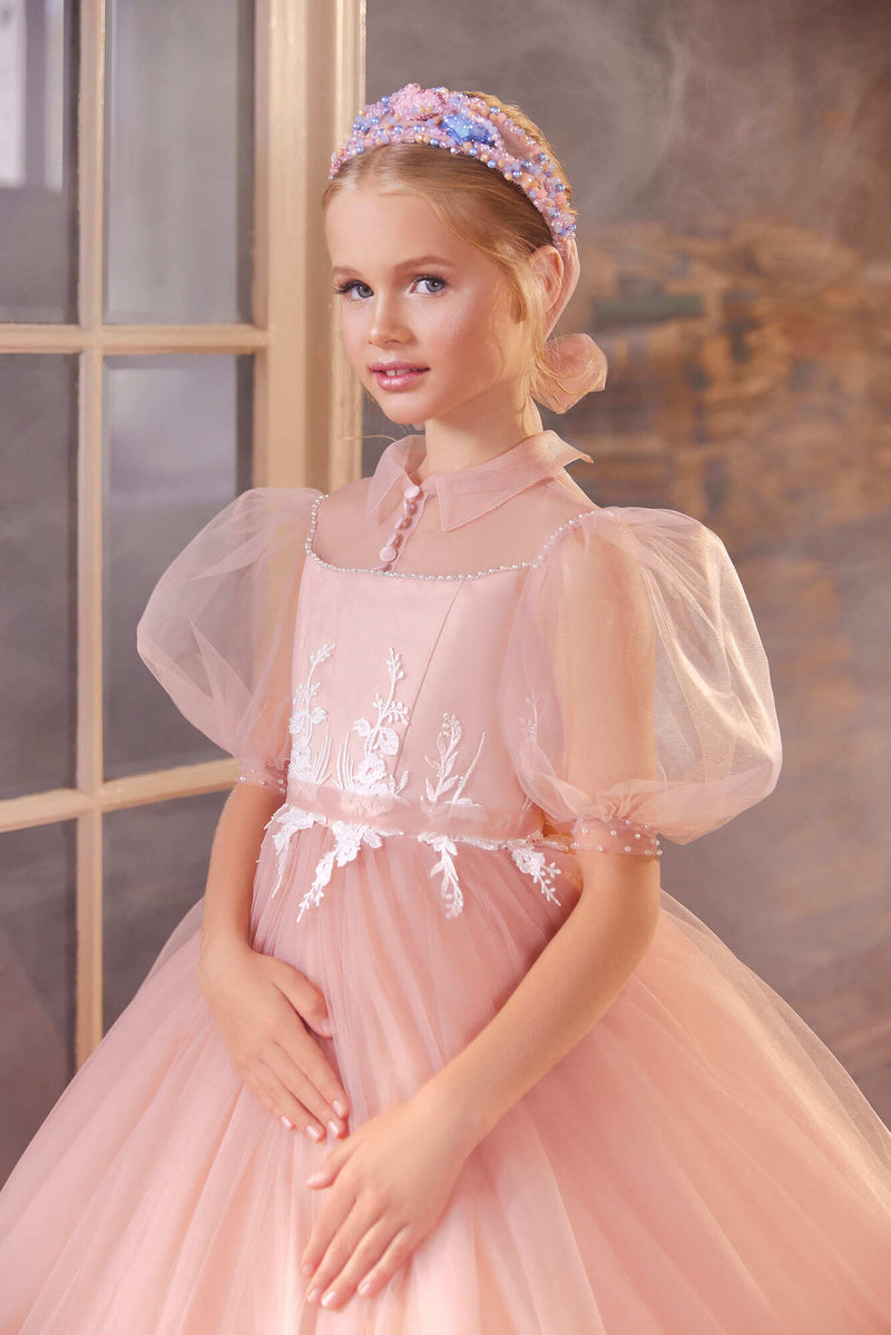 Pastel Color Flower Girl Dress with Lantern Sleeves by Mia Bambina Boutique