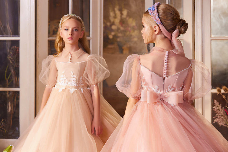 Pastel Color Flower Girl Dress with Lantern Sleeves by Mia Bambina Boutique