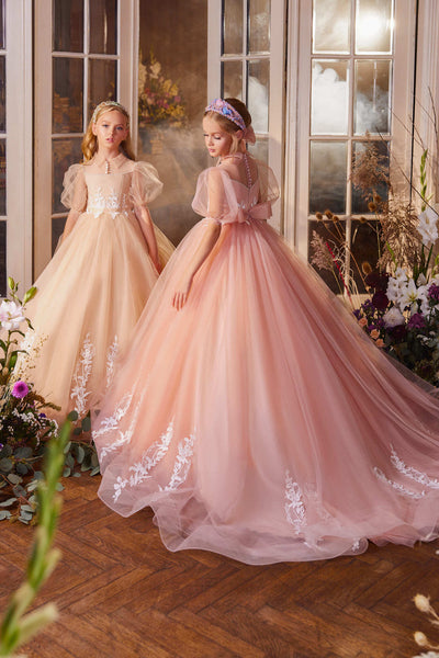 Pastel Color Flower Girl Dress with Lantern Sleeves by Mia Bambina Boutique