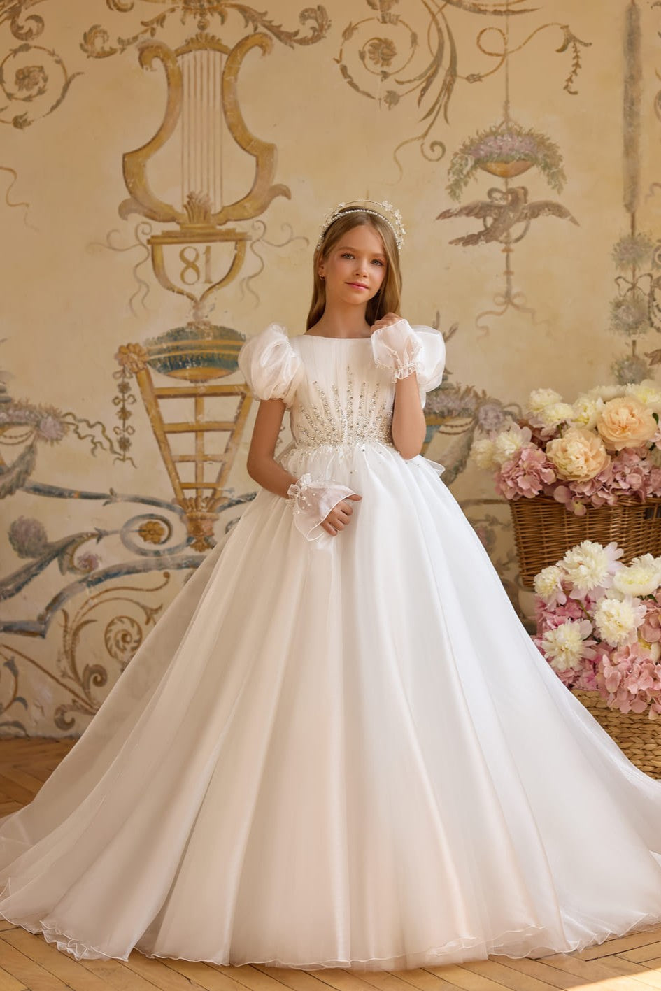 luxury communion dresses Pearl Radiance Ball Gown Color:Dusty Blue Crepe / Dusty Blue Chiffon For Barbie Clothes Free bow back 2026Eid