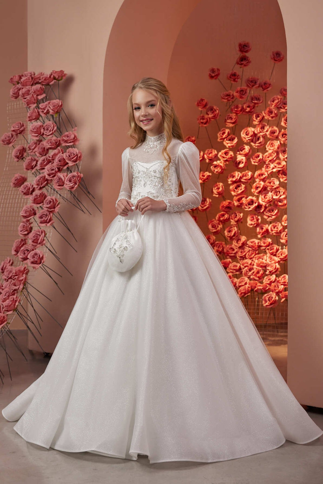 Petra Classic Girl Gown with Long sleeves Size 12 / Blush