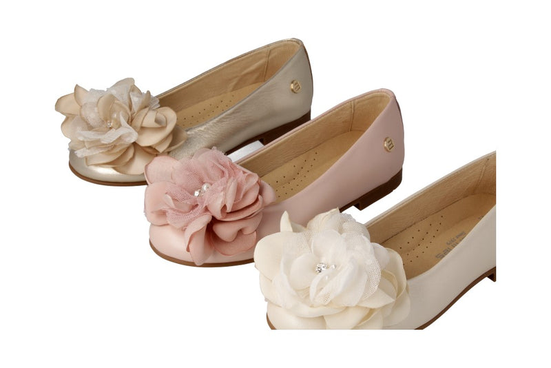 Pink Ballet Flat Shoes with Flower Brooch by Andanines Mia Bambina Boutique Canada