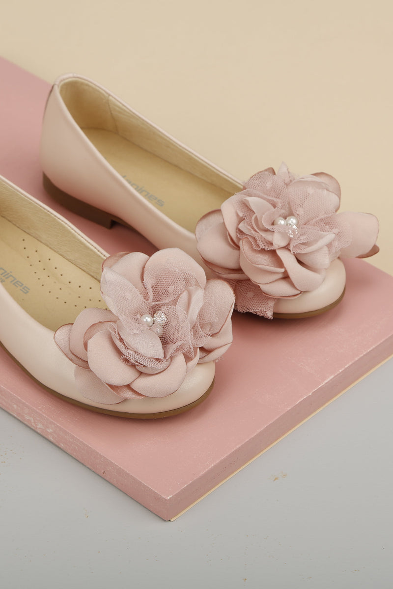 Pink Ballet Flat Shoes with Flower Brooch by Andanines Mia Bambina Boutique Canada