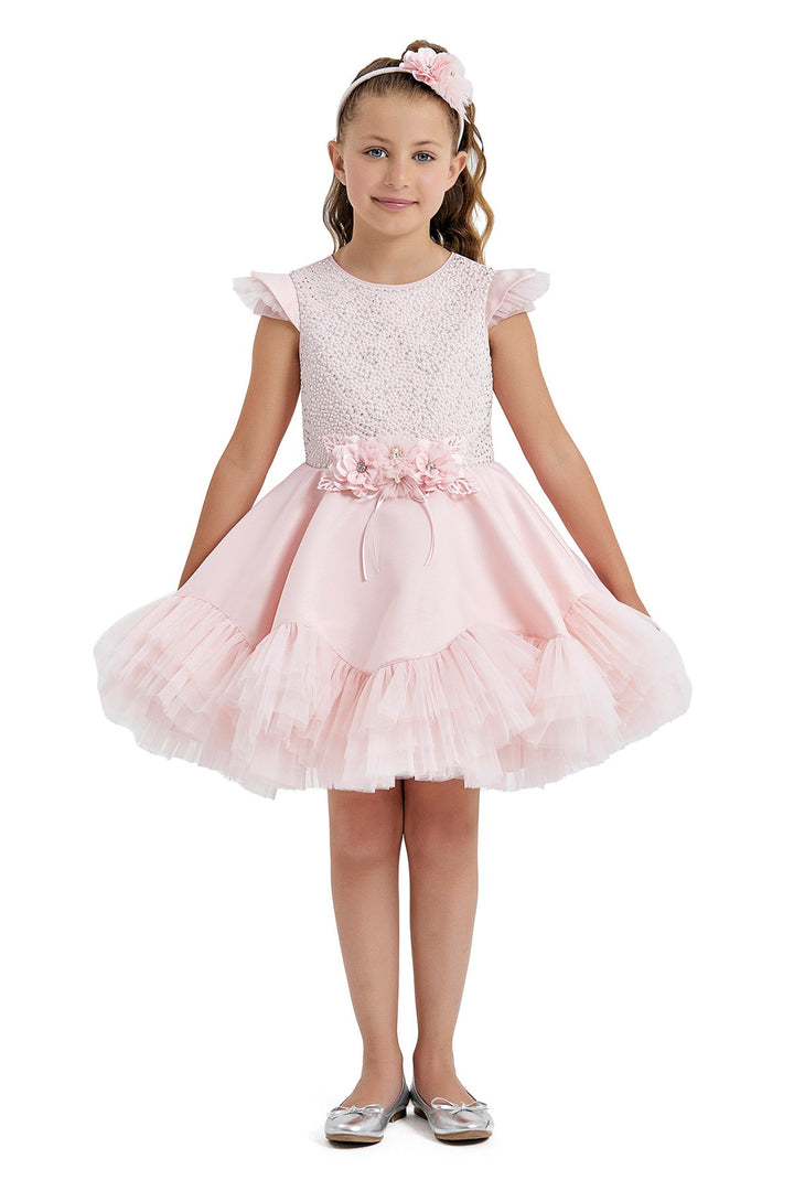 Pink Birthday Tutu Dress with Pearls 7 Years / Pink