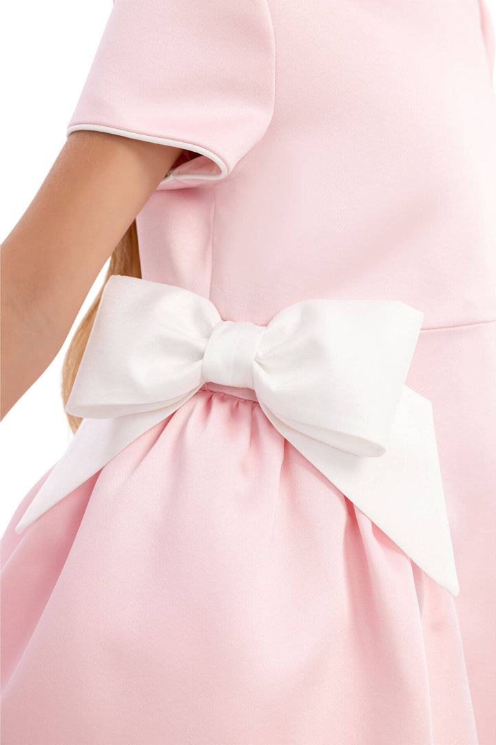 Girls Pink Party Dress with Crystal Collar & Satin Bows