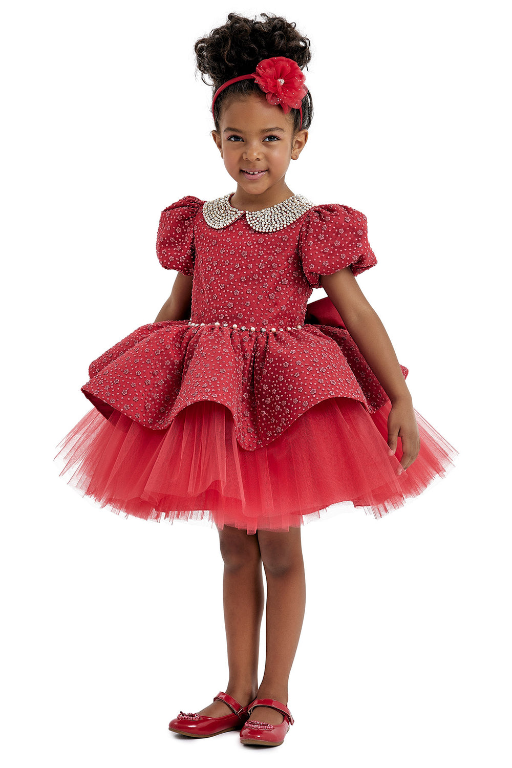 strapless open back dress Red Lace Girls Dress | Perfect Christmas Party Dress main image 1