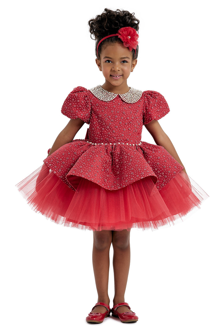 open lace back dress Flower Girl Dress Toddler Wine Red Puff Sleeve Sequin Bow Puffy Princess Dress, Wine Red / 11-12 Years (160cm)