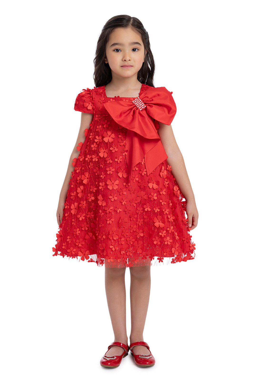 Girls Red Trapeze Party Dress with A Bow 3 Years / Red
