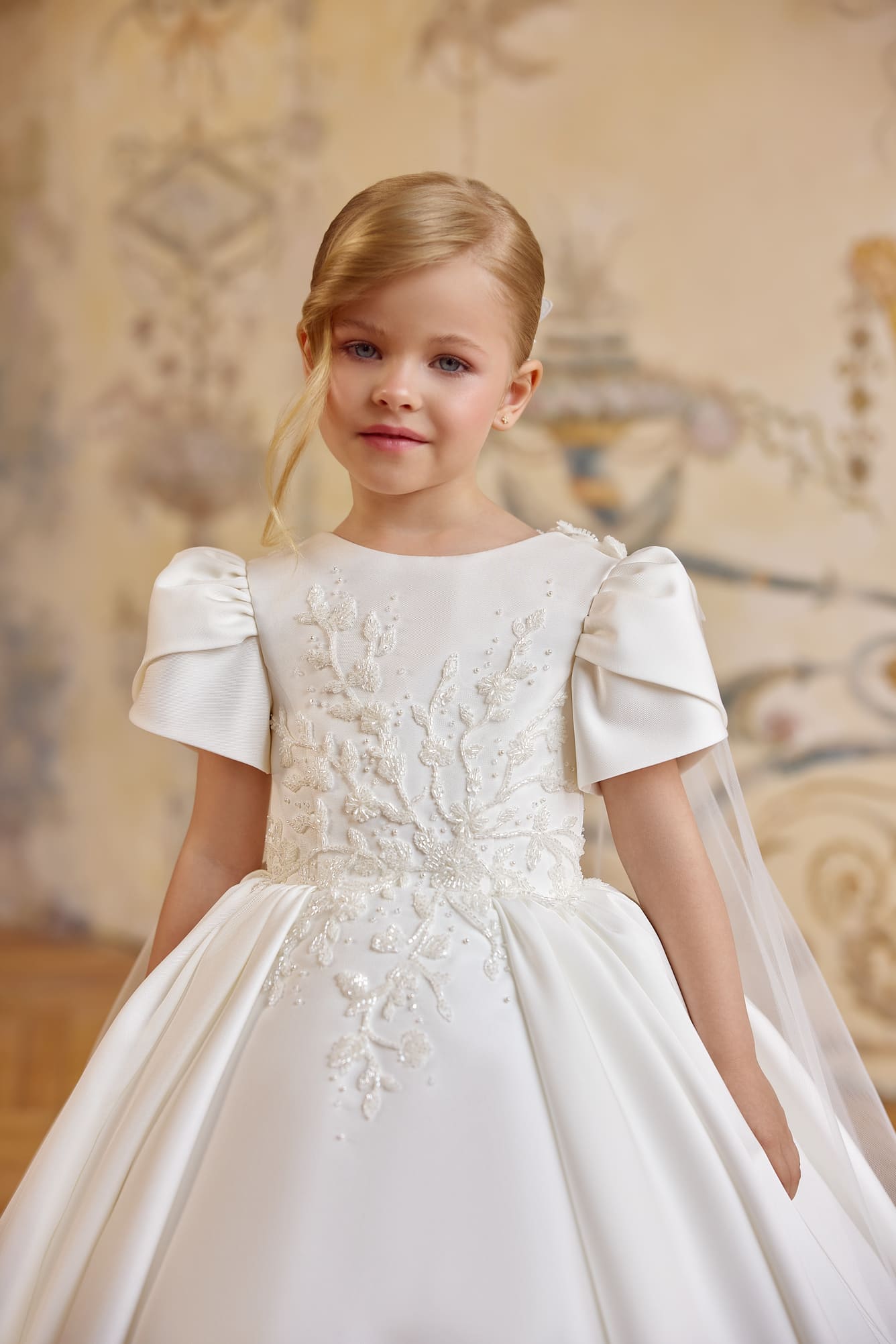 White Communion dress with embroidered bodice - Mia Bambina Boutique