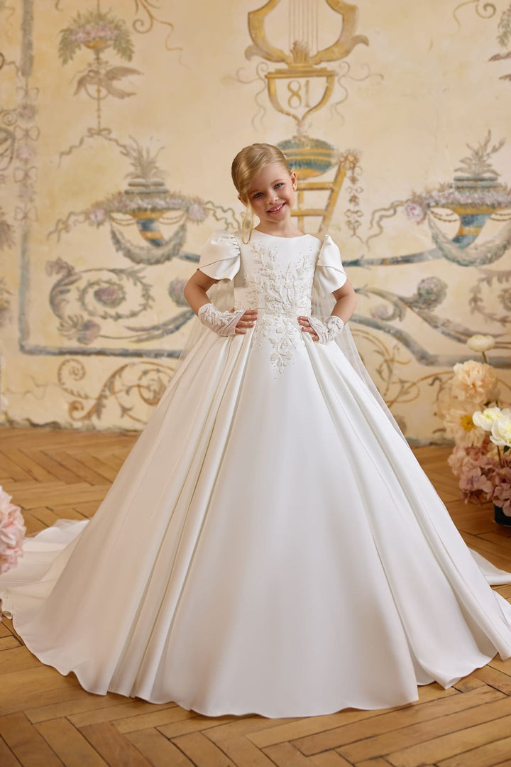 Royal Cherub Communion Dress with detachable tulle cape - Mia Bambina Boutique