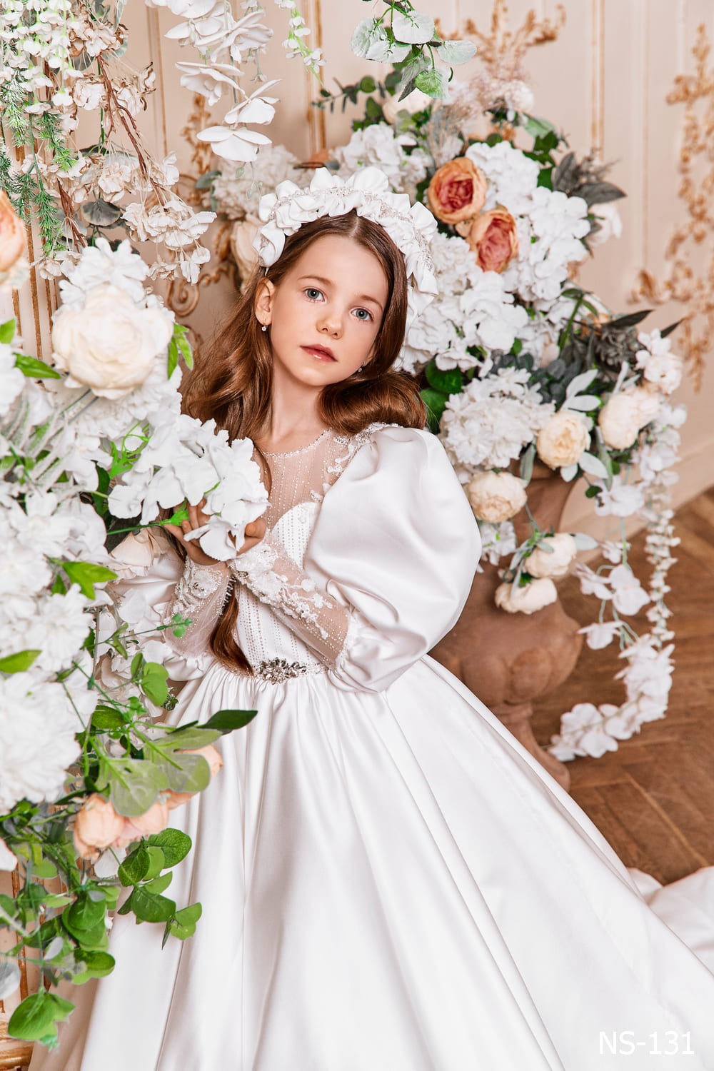 satin communion dresses The Paige Beautiful Satin Girls Communion Dress Ivory / 8