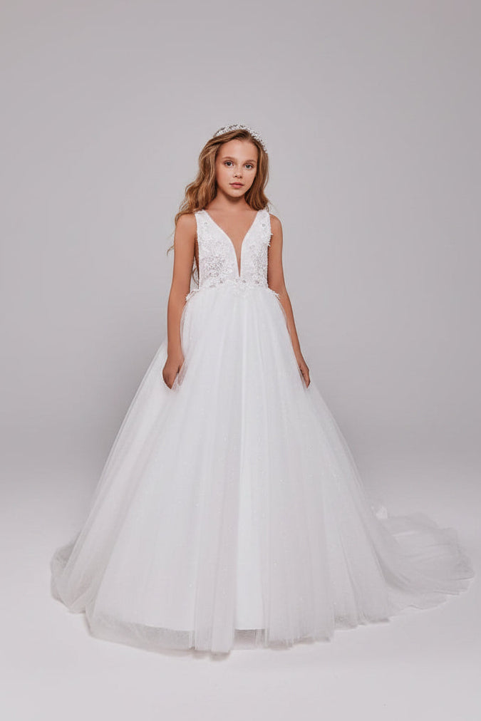 Sparkly Tulle Flower Girl Dress for Destination Wedding by Mia Bambina Boutique Canada