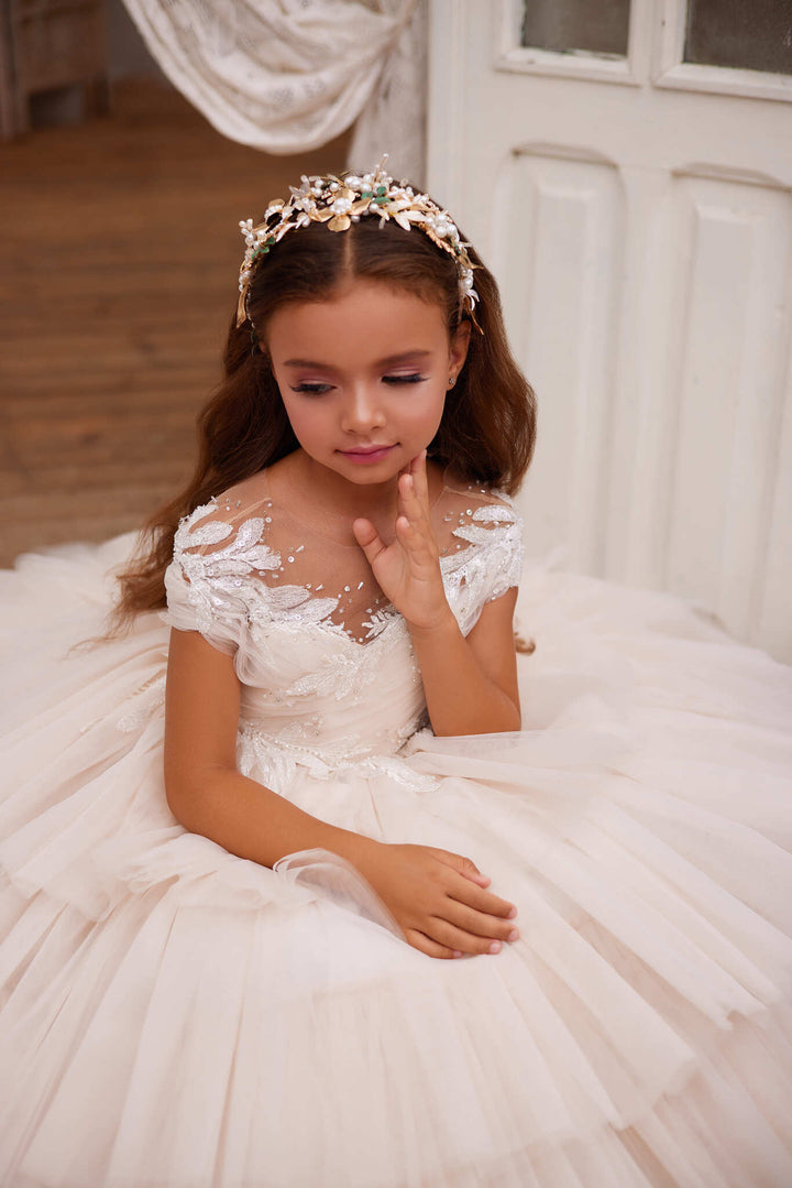 flower girl dresses winter wedding Summer Girls Dress Pre-order Size 12 / Ivory Kids Dress up Shoes Elegant Lace Bow Pearl-Embellished Suitable For Height:110cm (4T) 3-4 YEARS or a Flower girl