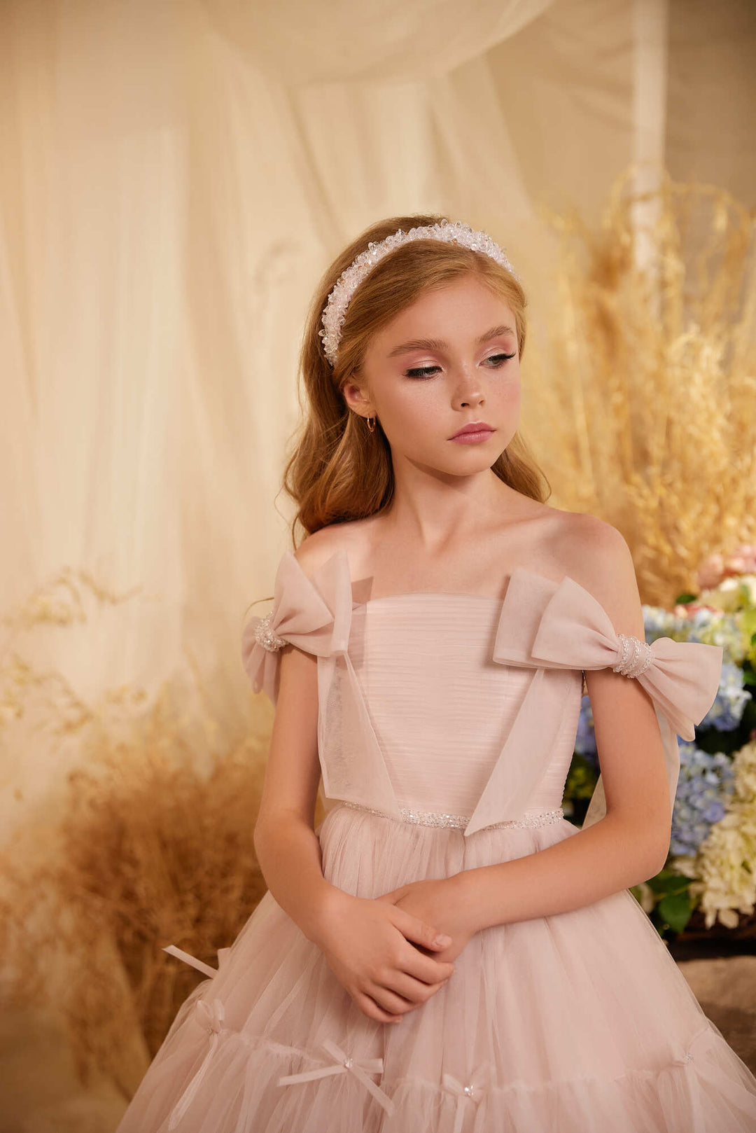 Timisoara Blush Tulle Flower Girl Dress Custom Size / White