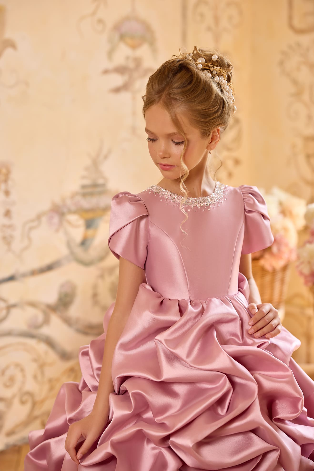 Luxury flower girl dress with crystal neckline and princess ball gown silhouette - Mia Bambina Boutique