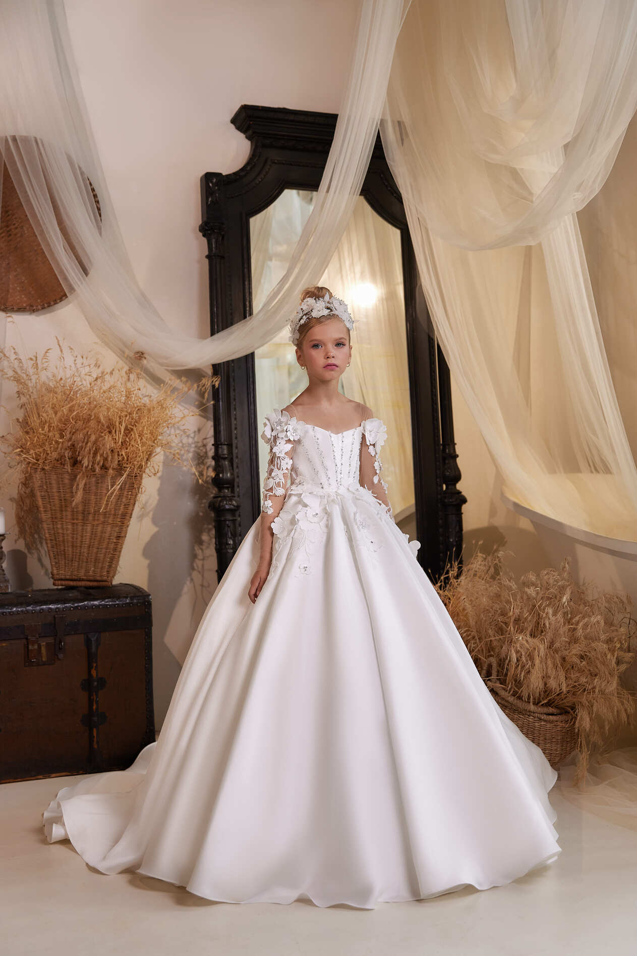 Veronica Mikado Off the Shoulder Flower Girl Dress by Mia Bambina Boutique