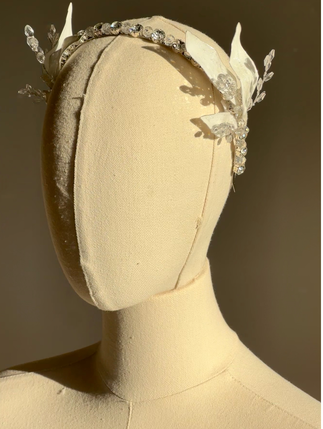 Handmade white leaf and crystal headband for girls – perfect bridal and communion hair accessory