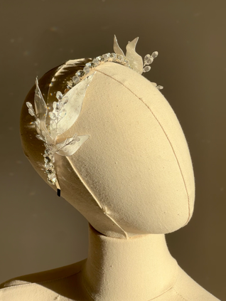 Handmade white leaf and crystal headband for girls – perfect bridal and communion hair accessory