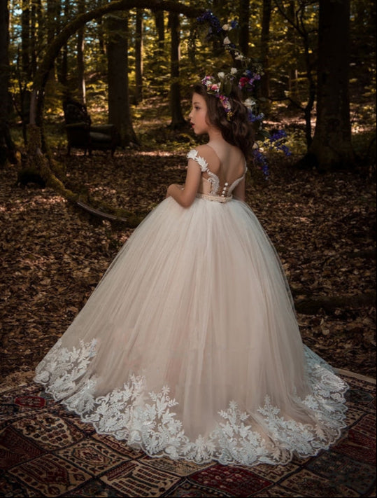 Modesto Tulle Flower Girl Dress with Lace Embroidery by Mia Bambina Boutique