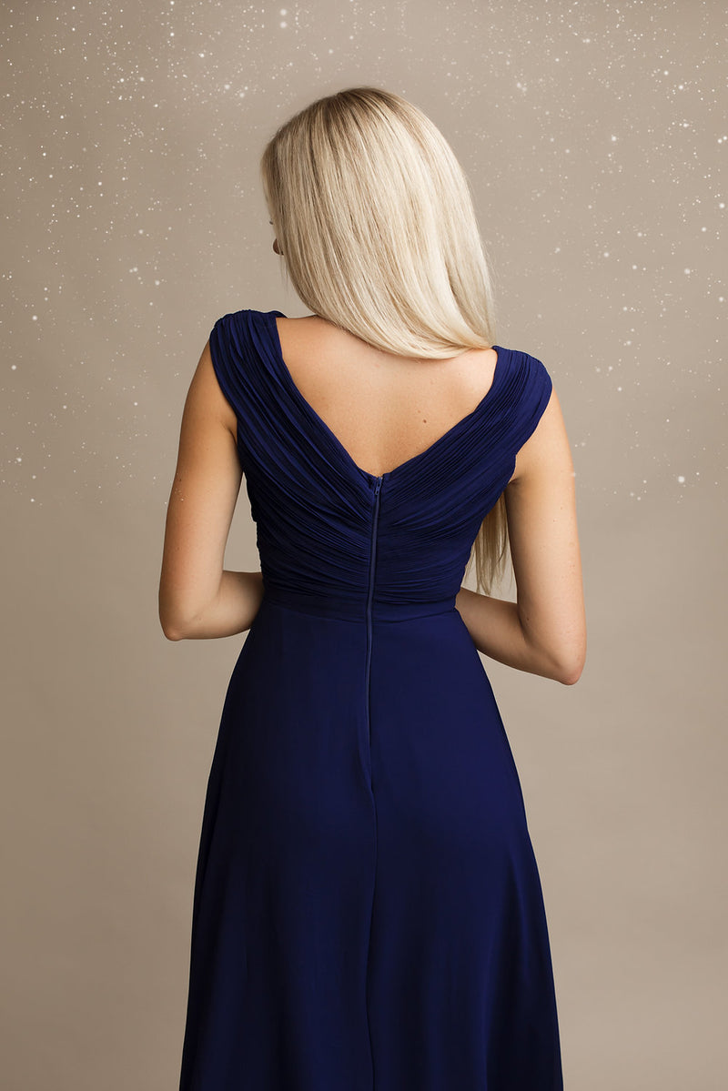 stunning Navy Blue Sleeveless Bridesmaid Gown Mia Bambina Boutique