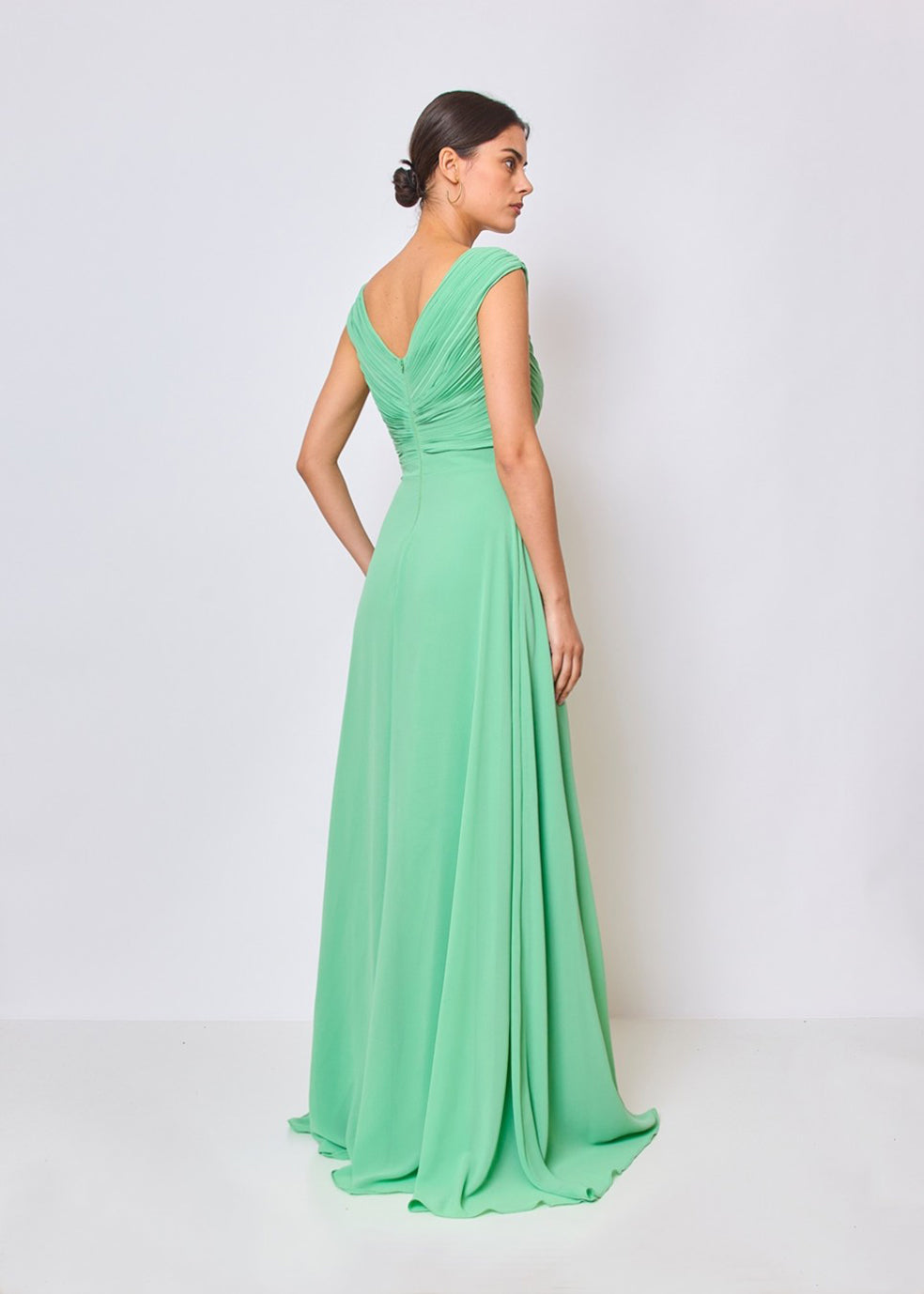 elegant sleeveless sage green bridesmaid gown