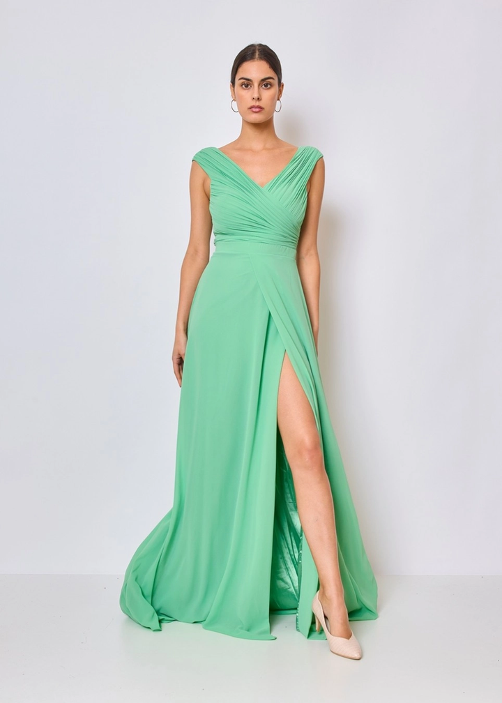elegant sleeveless sage green bridesmaid gown