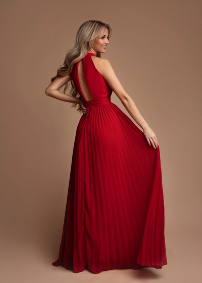 Red Pleated Dress with Halter Neck Mia Bambina Boutique