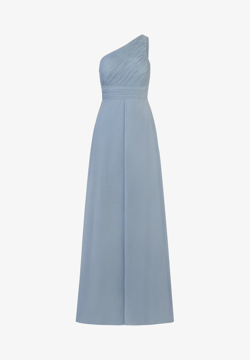 elegant one-shoulder Frosted Blue Bridesmaid Dress