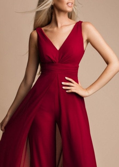 Formal Cherry Red Jumpsuit With Overskirt Mia Bambina Boutique