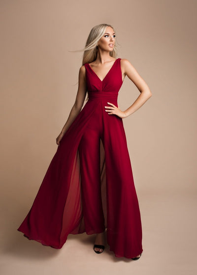 Formal Cherry Red Jumpsuit With Overskirt Mia Bambina Boutique