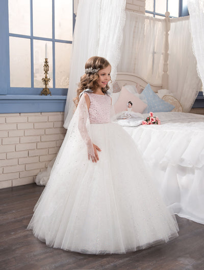 Flower Girl Dresses: Niagara Flower Girl Dress with Cape - Mia Bambina Boutique
