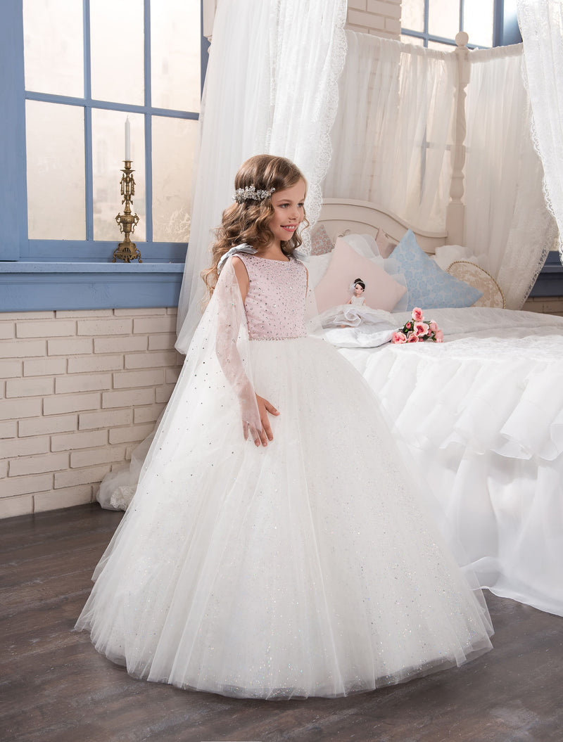 Flower Girl Dresses: Niagara Flower Girl Dress with Cape - Mia Bambina Boutique